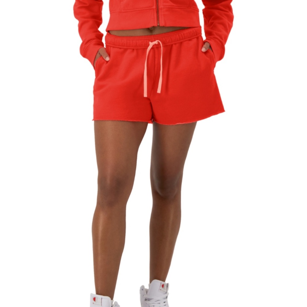 Champion Logo (left leg) Women's side pocket unfinished hem Athletic Red Crimson